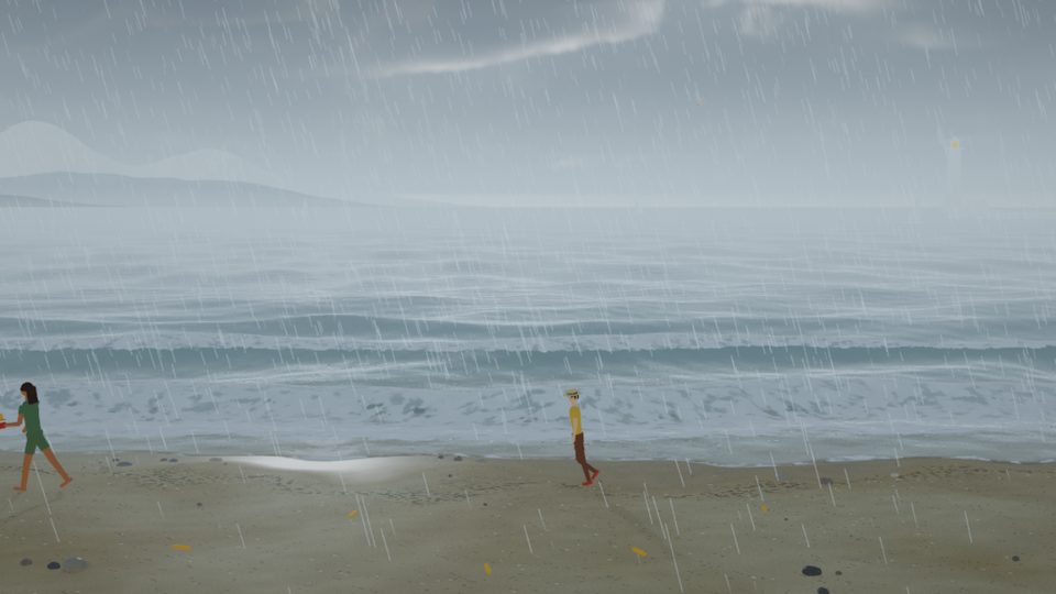下雨时的海边